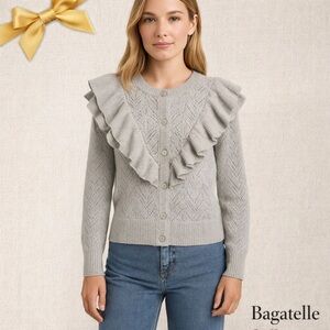 Bagatelle Collection Ruffle Knit Cardigan Sweater Grey L